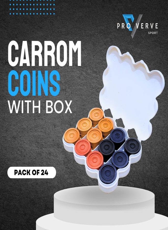 Proverve Carrom Board Coins Combo Box with Striker | 8mm Plastic Carrom Coin for Kids & Adults in Wooden Look | Carrom Board Accessories, Floral Printed Striker with Disco Powder (Set of 24 Coins) - Image 3